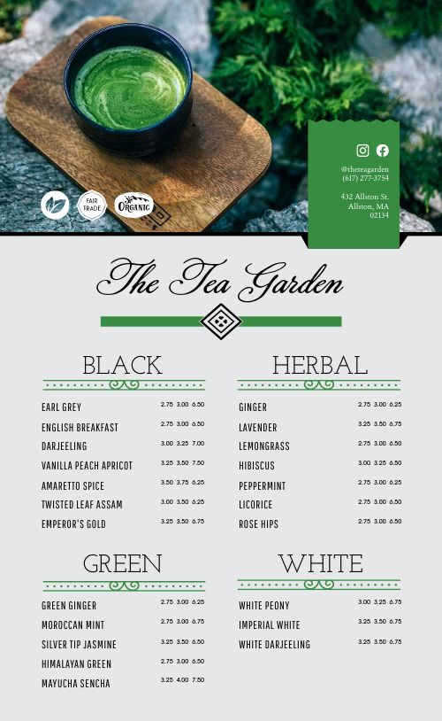 Tea Garden Menu Design Template by MustHaveMenus