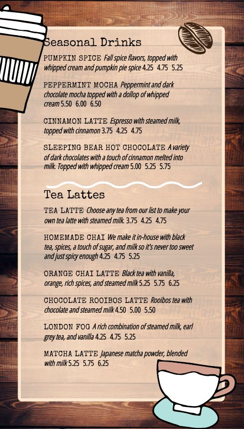 Illustrated Wood Coffee Tall Digital Menu Board