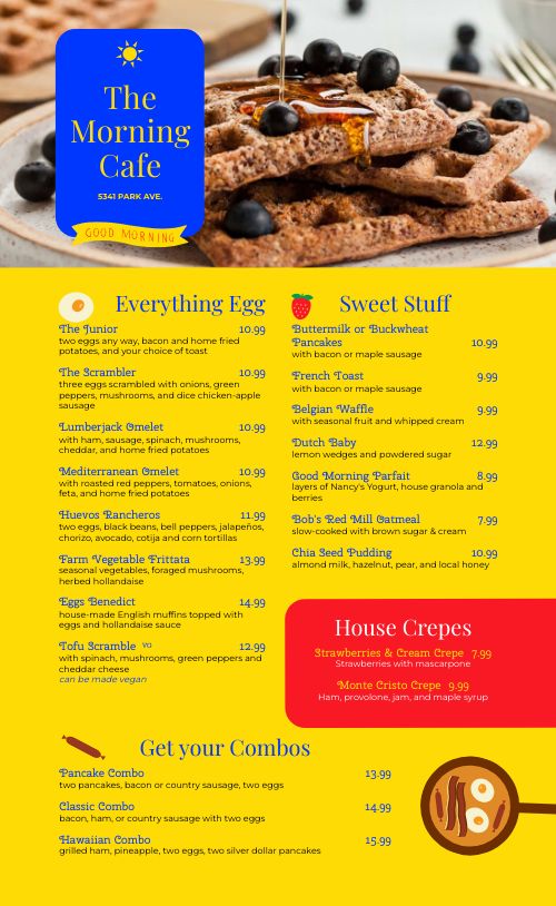 Yellow Breakfast Cafe Menu page 1 preview
