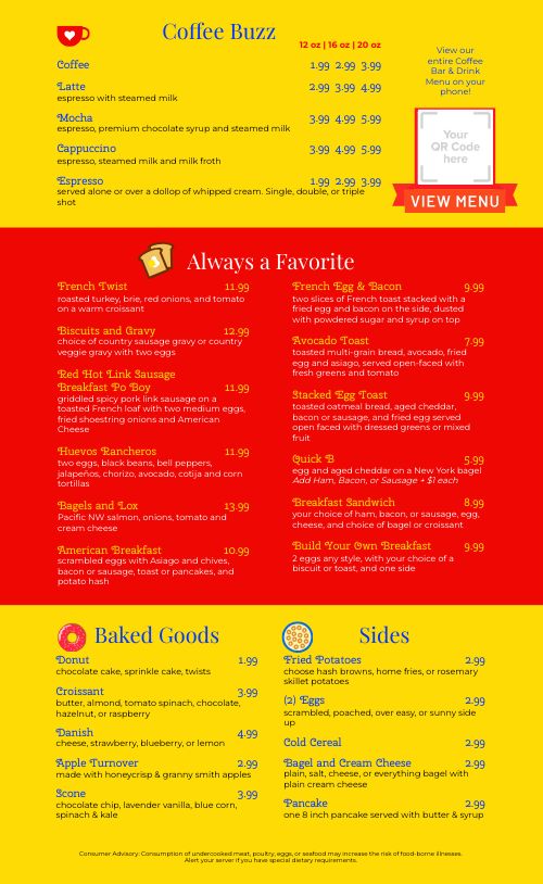 Yellow Breakfast Cafe Menu page 2 preview