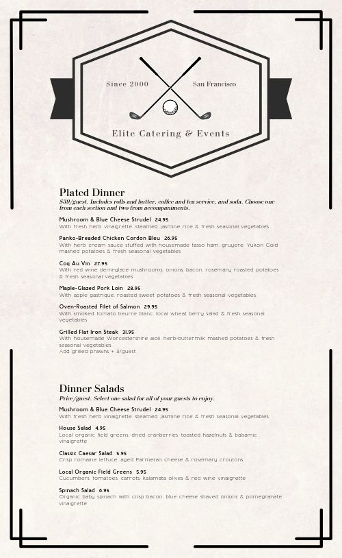 Elite Catering Menu page 1 preview