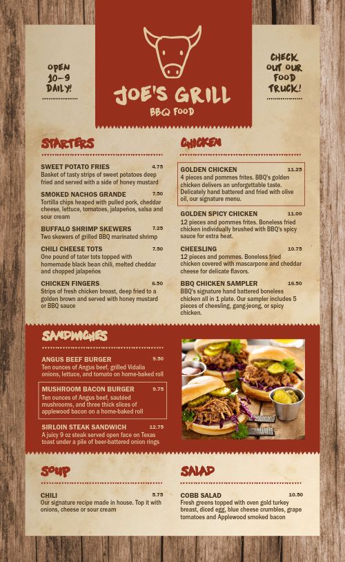 Grill Restaurant Menu page 1 preview