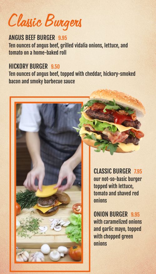 Cheeseburgers Tall Digital Video Menu Screen