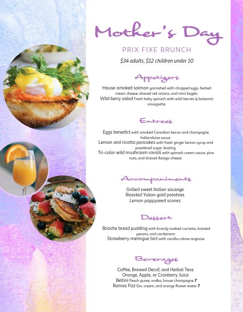 Mothers Day Sunday Brunch Specials Menu Design Template by MustHaveMenus