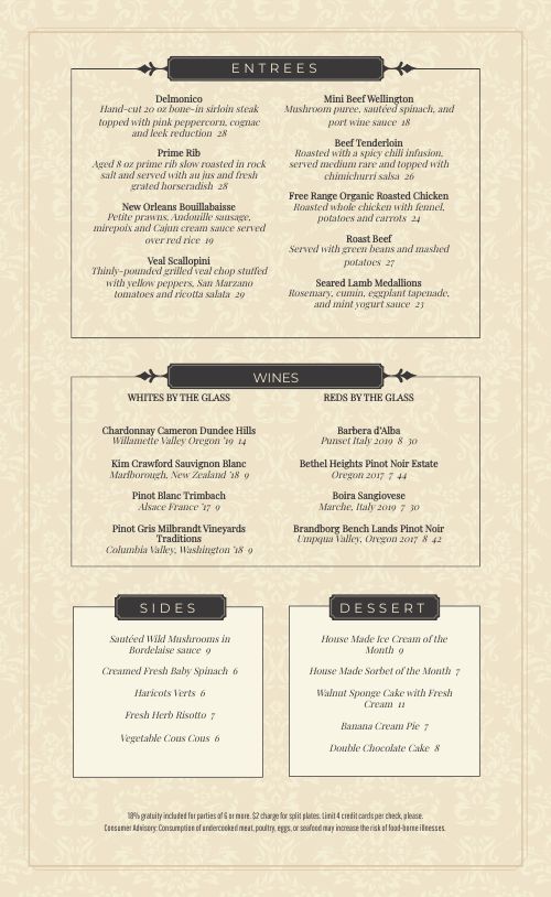 Charming Fine Dining Menu Design Template by MustHaveMenus