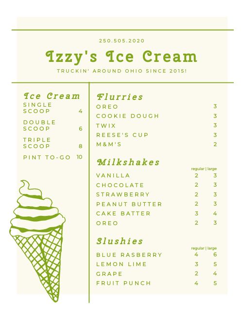 Ice Cream Food Cart Menu Poster