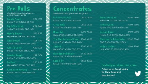 Casual Dispensary Digital Menu Board Example page 1 preview