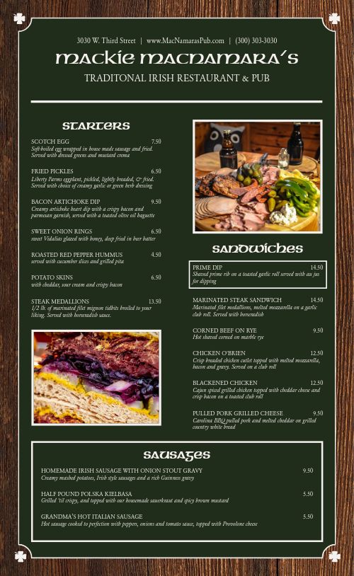 Irish Eatery Menu Design Template by MustHaveMenus