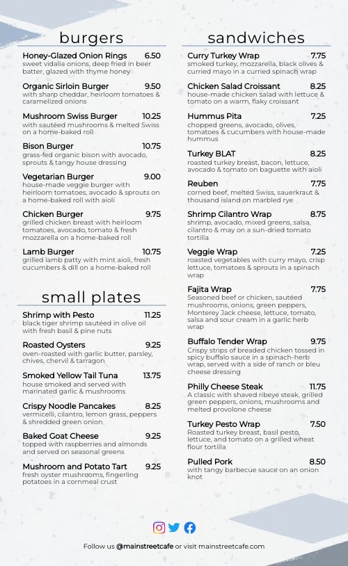 Example Lunch Cafe Menu