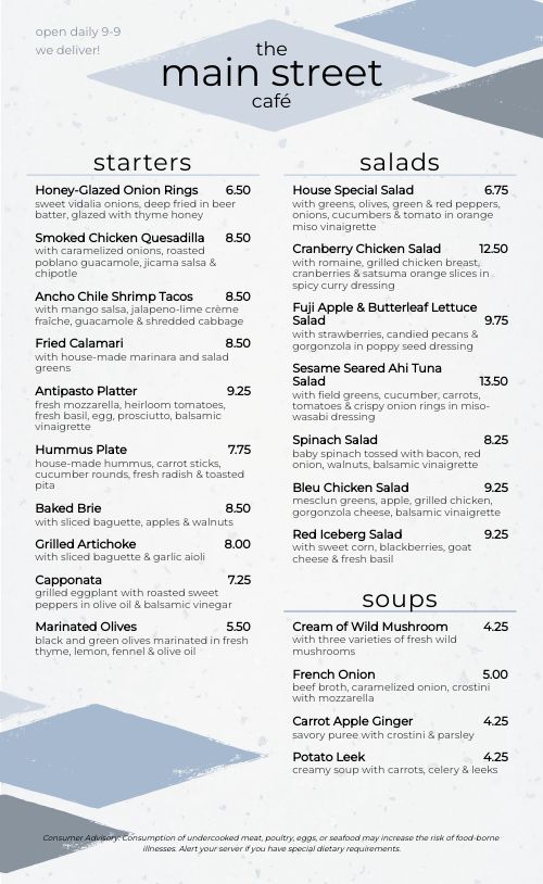 Example Lunch Cafe Menu