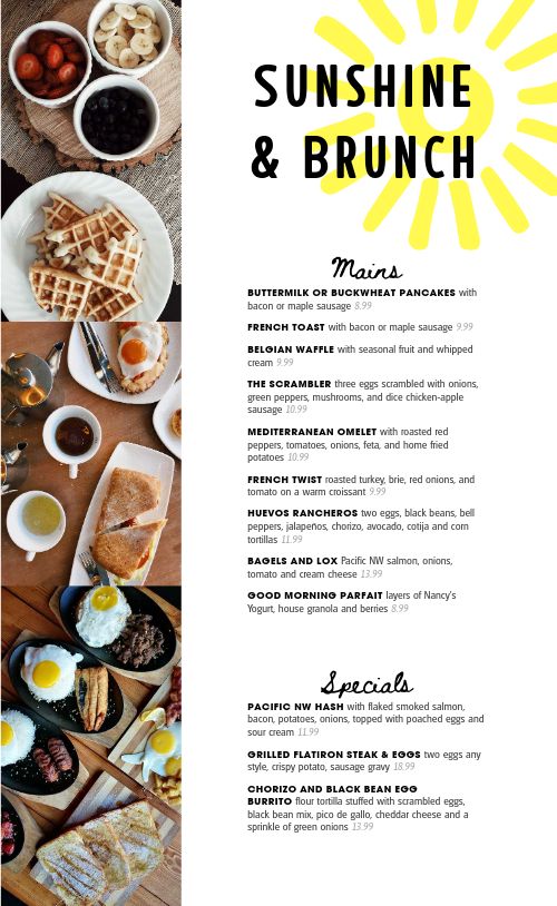 Sunshine Breakfast Menu Design Template by MustHaveMenus