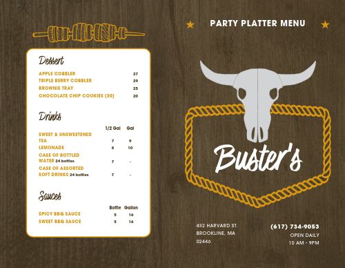 Barbecue Party Platter Bifold Takeout Menu