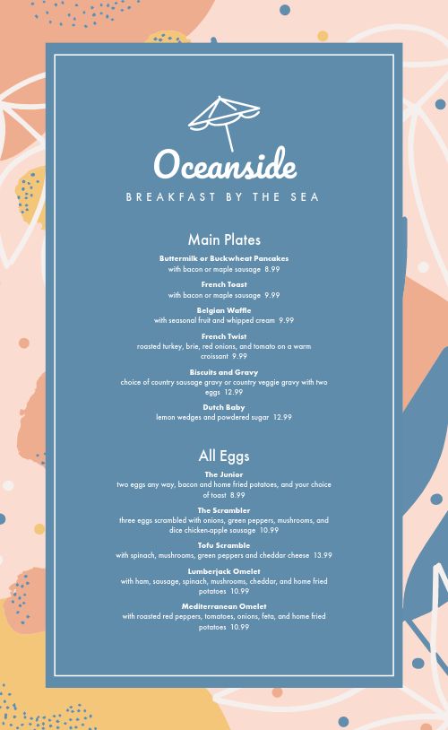Oceanside Breakfast Menu