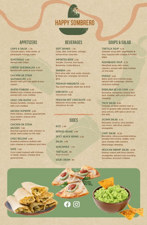 Sombrero Mexican Tabloid Menu Design Template by MustHaveMenus