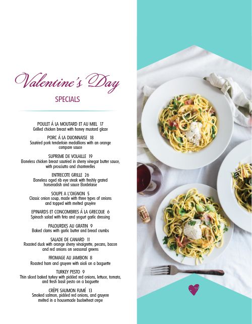 Modern Valentines Day Specials Menu page 1 preview