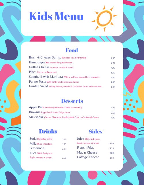 Abstract Kids Menu page 1 preview