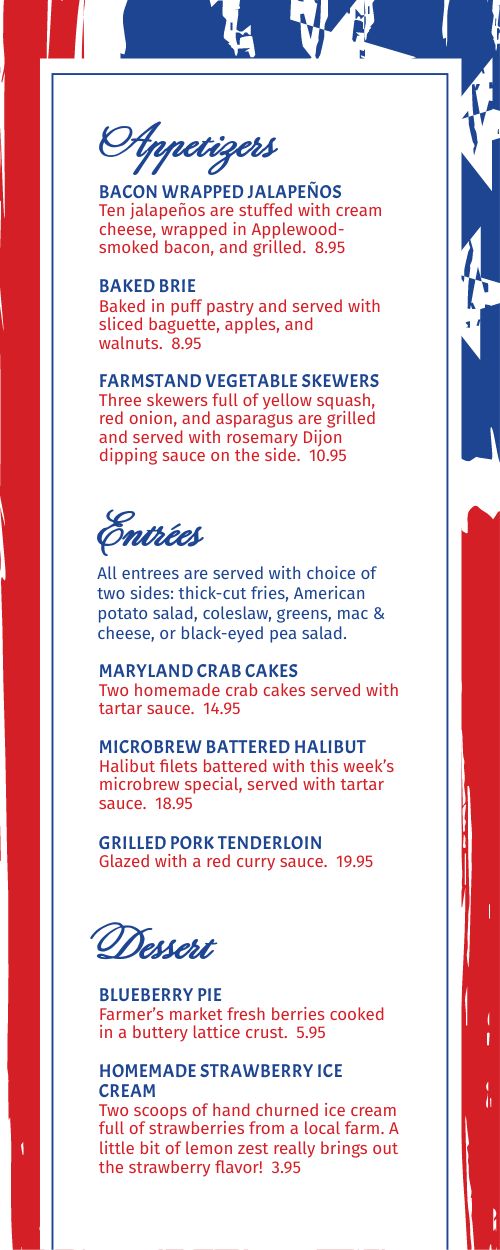 Fourth of July Half Page Menu page 1 preview