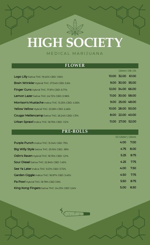 Cannabis Dispensary Menu Design Template by MustHaveMenus