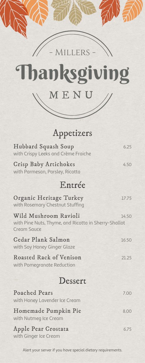 Thanksgiving Dinner Half Page Menu page 1 preview