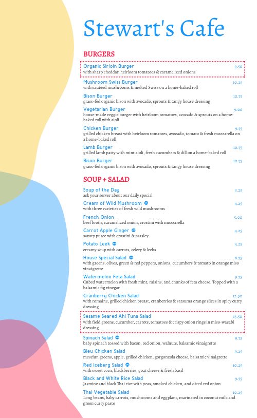 Abstract Colored Cafe Menu