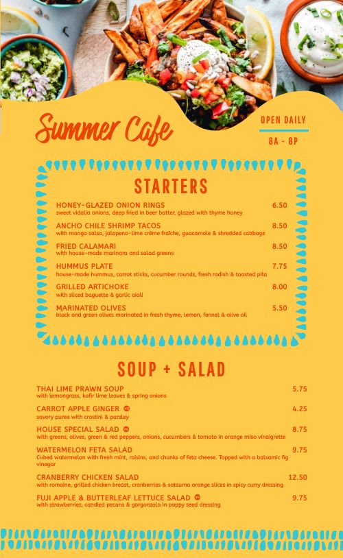 Yellow Summer Cafe Menu Design Template by MustHaveMenus