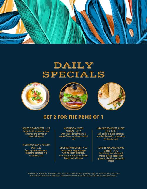 Colorful Daily Specials Menu Design Template by MustHaveMenus