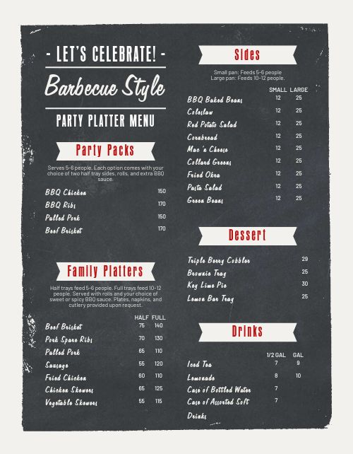 Party tray best sale menu