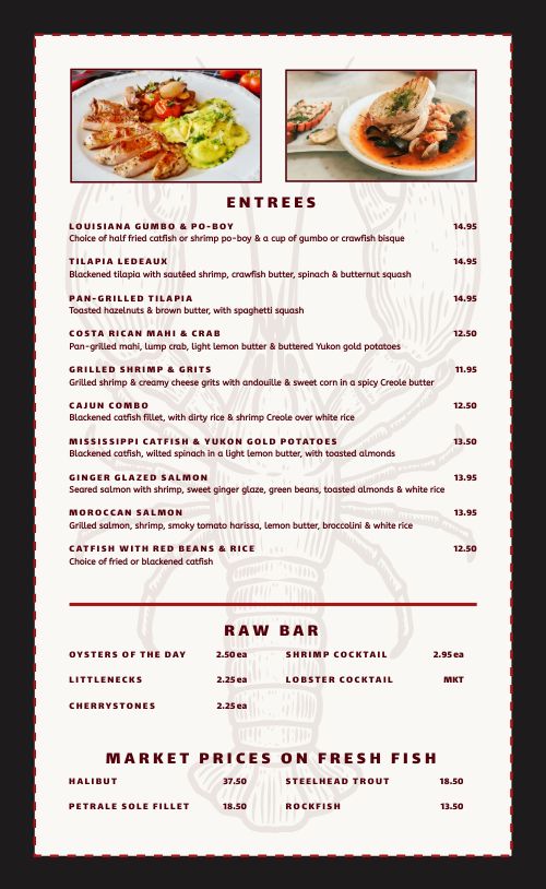 Crawfish Seafood Menu Design Template by MustHaveMenus