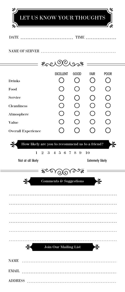 Fine Dining Comment Card