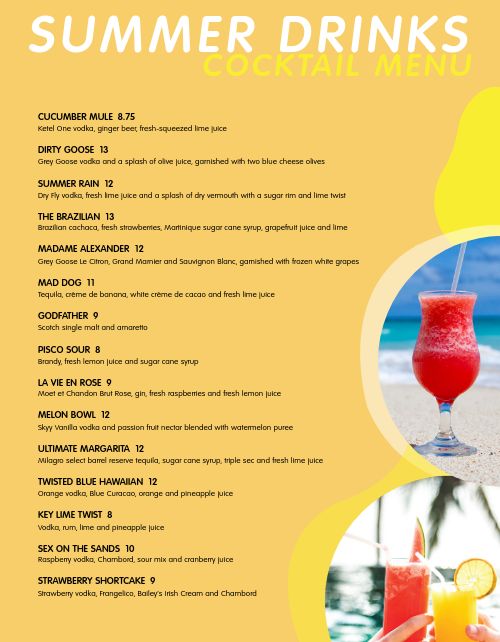 Beach Bar Menu Design Template by MustHaveMenus