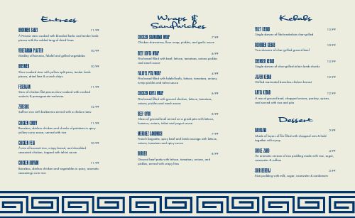 Sample Middle Eastern Takeout Menu