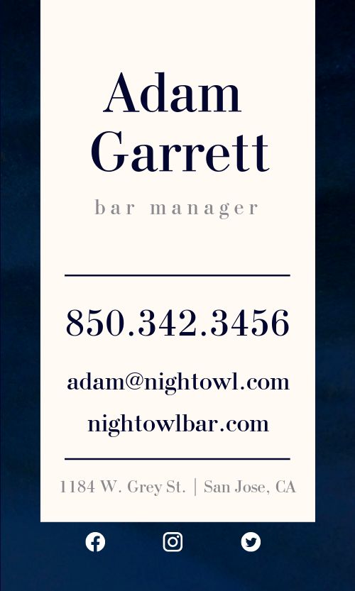 Bar Dinner Business Card