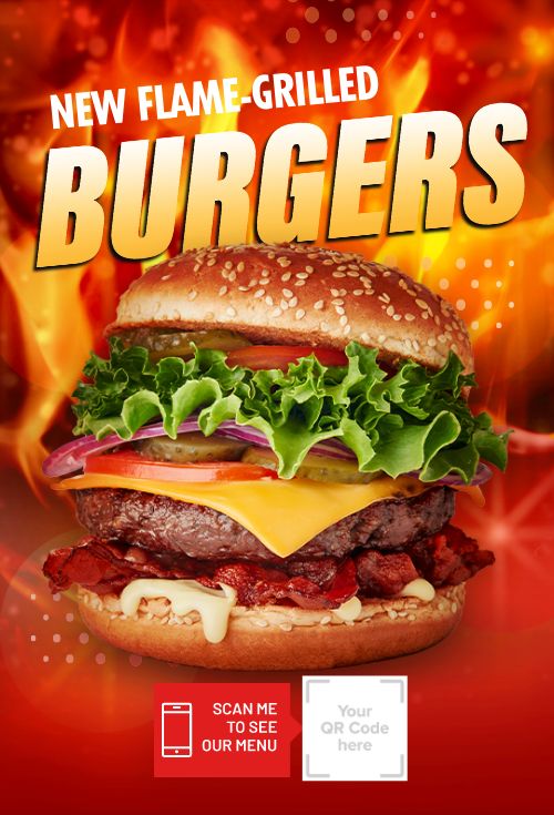 Flaming Burger Table Tent Template by MustHaveMenus