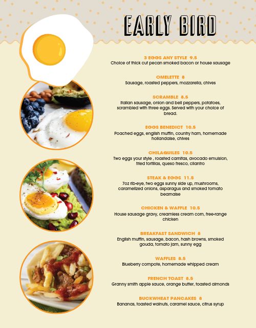 Early Bird Breakfast Menu Design Template by MustHaveMenus