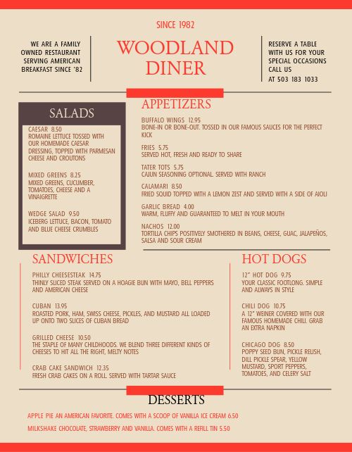 American Diner Menu Design Template by MustHaveMenus