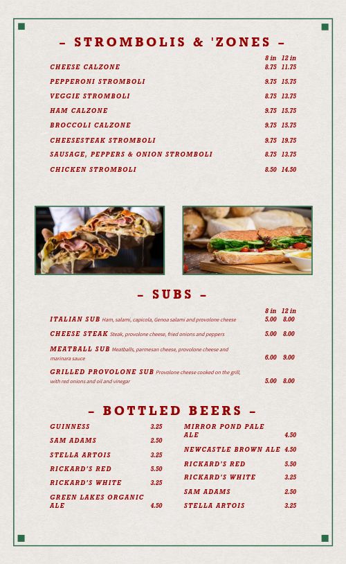 Classic Pizza Menu Example page 2 preview
