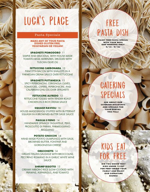Create Your Own Pasta, Specials