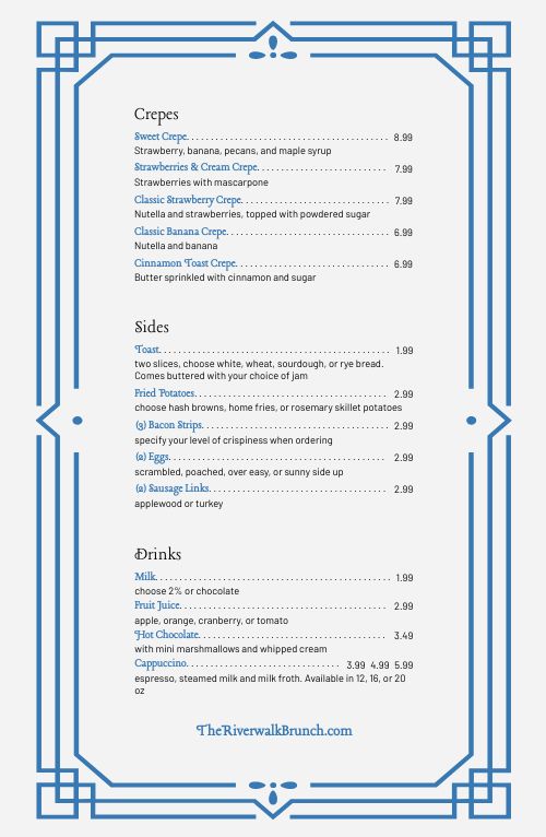 Blue Bordered Brunch Tabloid Menu page 2 preview