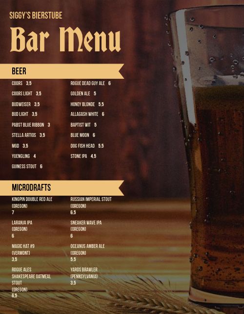 Pint Glass Bar Menu Design Template by MustHaveMenus