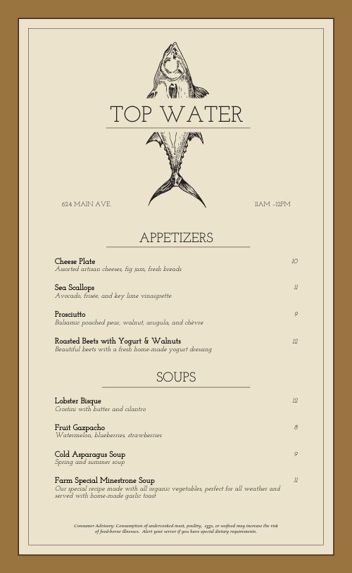 fancy seafood restaurant menus