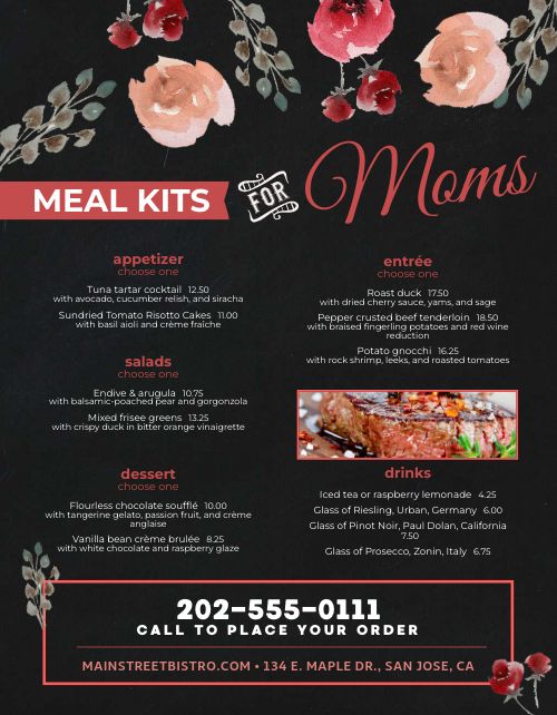 Mothers Day Specialty Menu