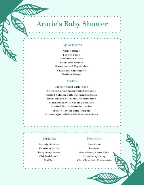 baby shower food menu