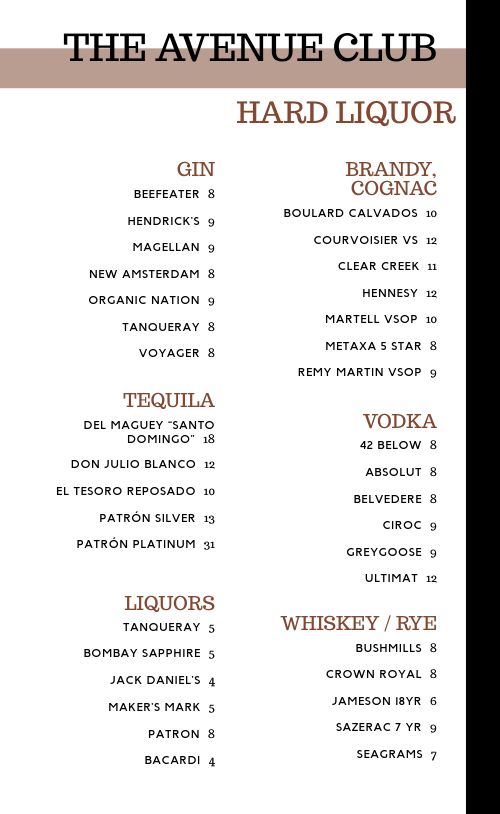 Sample Cocktail Menu page 1 preview