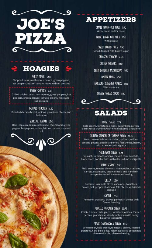 Rustic Pizza Menu page 1 preview