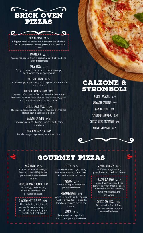Rustic Pizza Menu page 2 preview