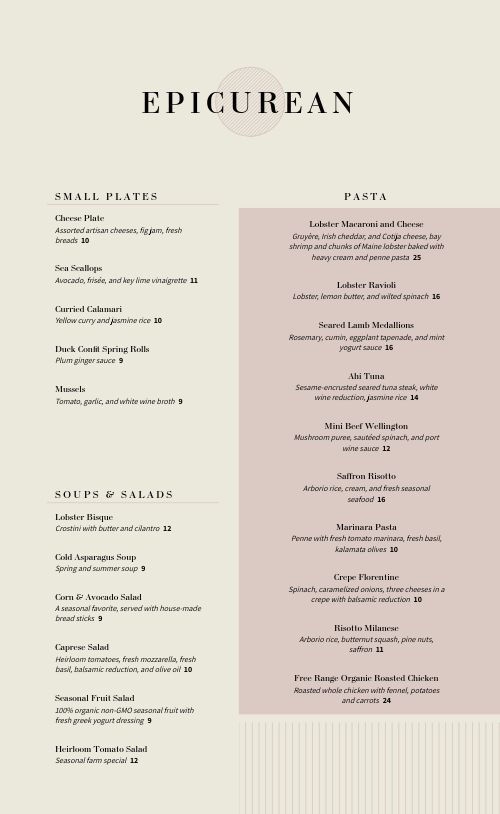Editable Fine Dining Menu page 1 preview