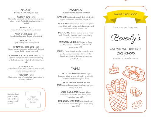 Banner Bakery Takeout Menu page 1 preview