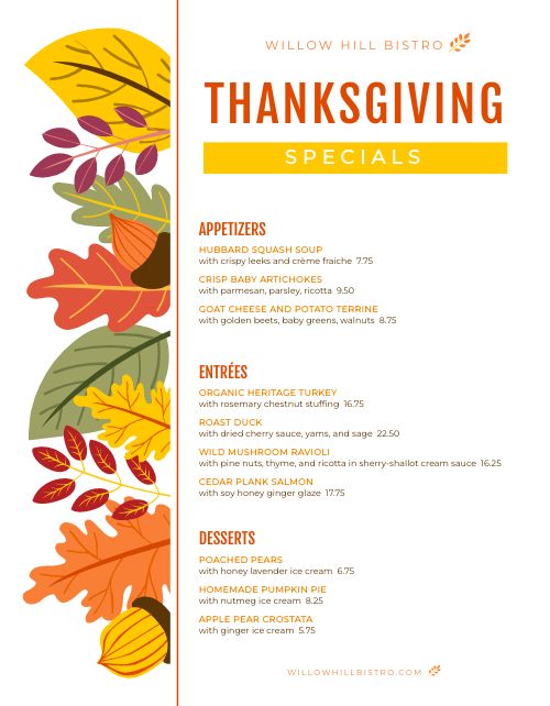 Customizable Thanksgiving Menu page 1 preview