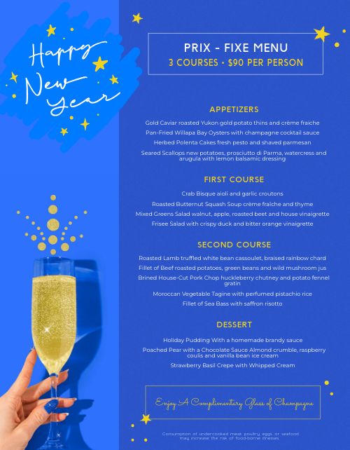 Cheers New Years Eve Menu page 1 preview