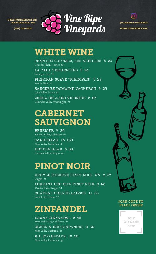 Printable Wine List page 1 preview